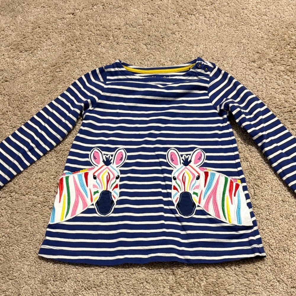 Mini Boden Striped Zebra Appliqué Tunic/Dress 2-3 Yrs
